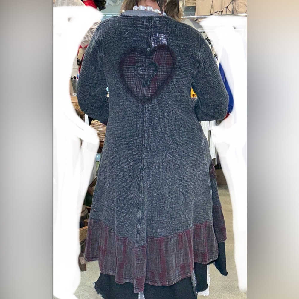 Long Black and Gray Open Cardigan